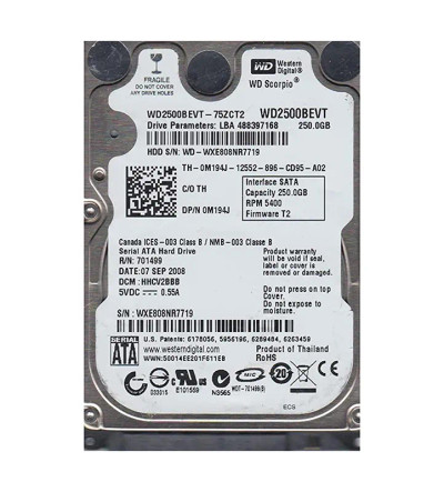 WD WD2500BEVT-75ZCT2 250GB 5400RPM 2.5SATA Hard Drive