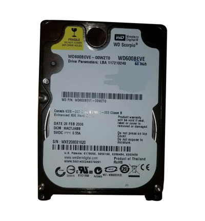 Western Digital Scorpio Blue 60GB EIDE Hard Drive for laptops - WD600BEVE - compatible with 2.5-Inch drives