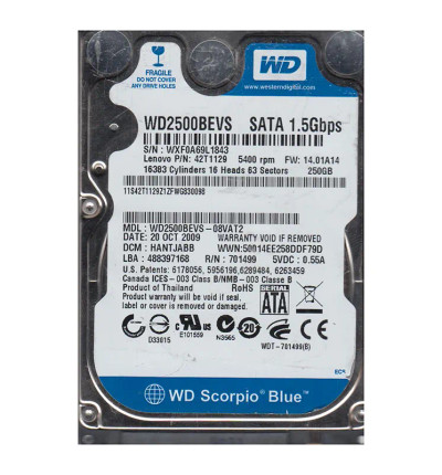 42T1129 - Lenovo 250GB 5400RPM SATA 2.5" HDD