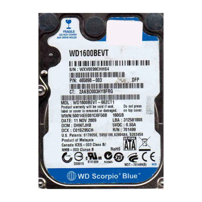 Western Digital Scorpio Blue 160GB 5400RPM SATA 3Gb/s 8MB Cache 2.5-Inch Hard Drive for RoHS Compliance
