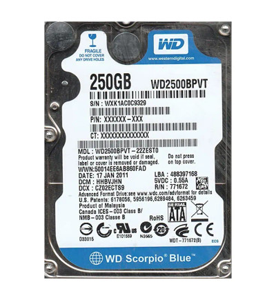 WD2500BPVT-22ZEST0 - Western Digital 250GB 5400RPM SATA 2.5-Inch HDD