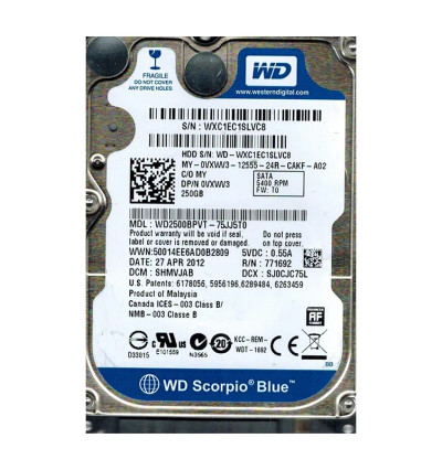 WD2500BPVT-75JJ5T0 - Western Digital 250GB 5400RPM SATA 2.5-Inch HDD