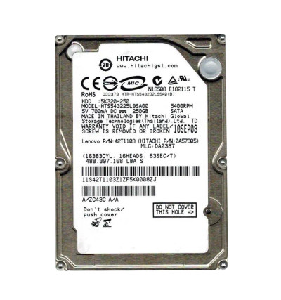 HTS543225L9SA00 - Hitachi 250GB 5400RPM SATA 8MB 2.5" HDD