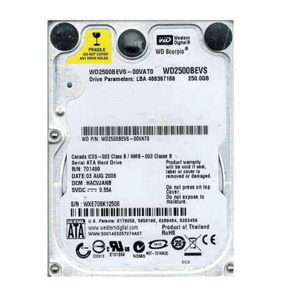 WD2500BEVS-00VAT0 - Western Digital 250GB 5400RPM SATA 8MB 2.5" HDD