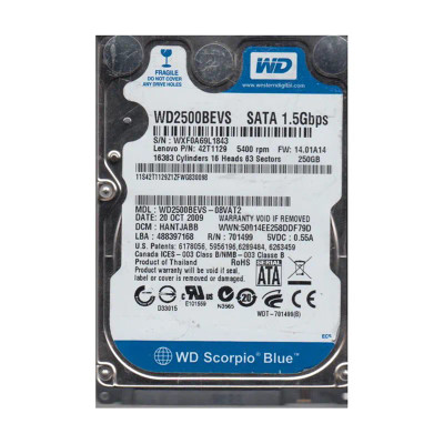 Western Digital Scorpio Blue 250GB SATA Hard Drive for Laptops - 5400RPM, 8MB Cache, 2.5-Inch