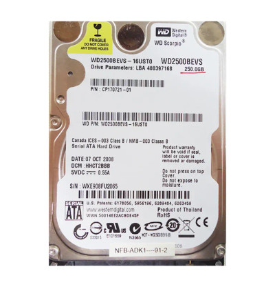 Western Digital Scorpio Blue 250GB SATA Hard Drive for Laptops WD2500BEVS-16UST0
