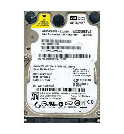 WD2500BEVS-22UST0 - Western Digital Scorpio Blue 250GB 5400RPM Hard Drive