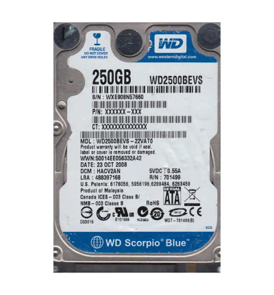 WD2500BEVS-22VAT0 - Western Digital 250GB 5400RPM SATA 2.5" HDD