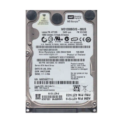WD1200BEVS-08US - Western Digital 120GB 5400RPM SATA 8MB 2.5" HDD