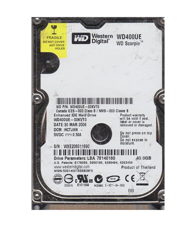 Western Digital Scorpio 40GB EIDE Hard Drive 5400RPM 2MB Cache 2.5-Inch - Compatible with Laptops