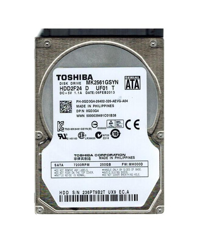 HDD2F24D - TOSHIBA 250GB 7200RPM SATA 16MB 2.5" HDD