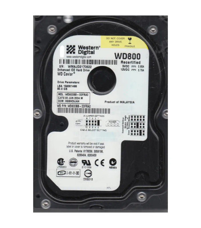 WD800BB-00FRA0 - Western Digital 80GB 7200RPM 2MB 3.5" EIDE HDD