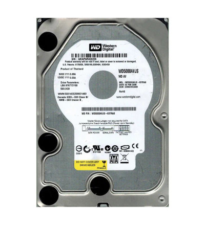 Western Digital AV 500GB SATA Hard Drive 7200RPM 3.5-Inch - Compatible with RoHS, SKU WD5000AVJS-63TRA0