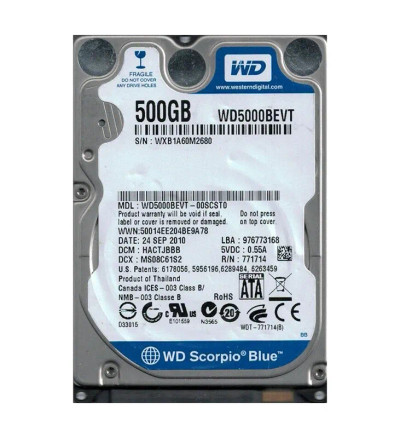 WD5000BEVT-00SCST0 - Western Digital 500GB SATA 5400RPM 2.5" HDD
