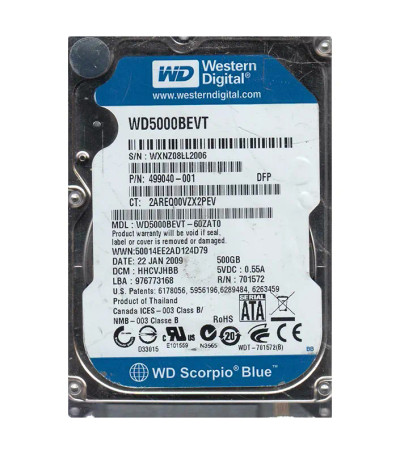Western Digital Scorpio Blue 500GB SATA 3Gb/s Hard Drive for Laptops - Hot-Swappable, 5400RPM, 8MB Cache - 2.5-Inch