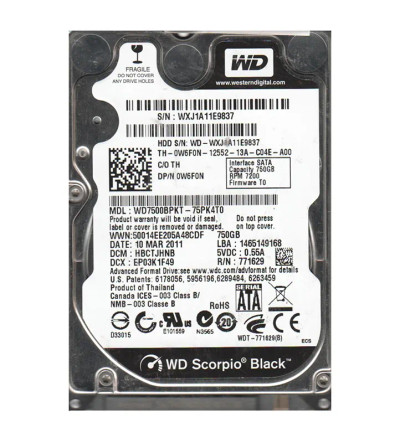 WD WD7500BPKT-75PK4T0 Scorpio Black 750GB SATA 3Gb/s 2.5-Inch HDD