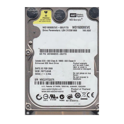 WD1600BEVE-00UYT0 - Western Digital 160GB 5400RPM EIDE 8MB 2.5" HDD