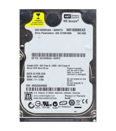 WD1600BEAS-00RRT0 - Western Digital 160GB 5400RPM SATA 2.5" HDD