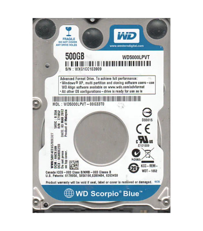 WD5000LPVT-00G33T0 - Western Digital 500GB 5400RPM SATA 8MB 2.5" HDD