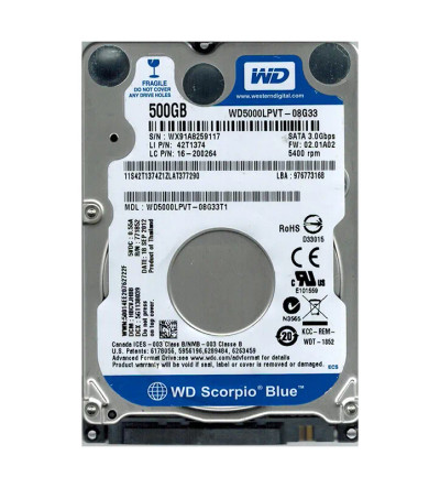 WD5000LPVT-08G33T1 - Western Digital 500GB 5400RPM SATA 8MB 2.5" HDD