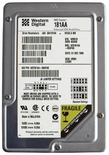 Western Digital Caviar 18GB 5400RPM EIDE 2MB Cache CE Hard Drive for Desktop Computers