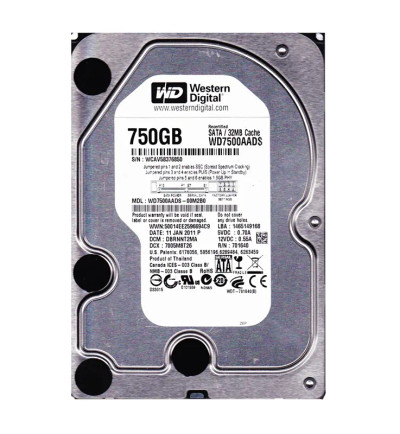 Western Digital Caviar Green 750GB Hard Drive 7200RPM SATA 3Gb/s 32MB Cache 3.5-Inch - Compatible with server racks