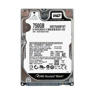 Western Digital Scorpio Black 750GB 7200RPM SATA 3Gb/s 16MB Cache 2.5-Inch Hard Drive for RoHS Compliance
