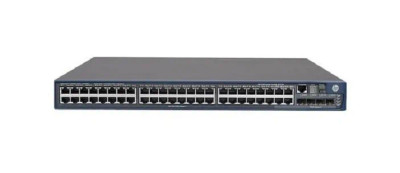 HPE HP 5500 Series 48 RJ45 + 4 SFP Ports Layer 3 Managed Gigabit Ethernet switch mounted in a server rack