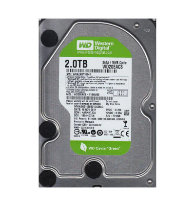Western Digital Caviar Green 2TB 5400RPM SATA 3Gb/s 16MB Cache HDD for RoHS Compliance - 3.5-Inch