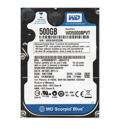 WD5000BPVT-00HXZT3 - Western Digital 500GB 5400RPM SATA 8MB 2.5" HDD