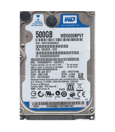 WD5000BPVT-22HXZT1 - Western Digital 500GB 5400RPM SATA 8MB 2.5" HDD