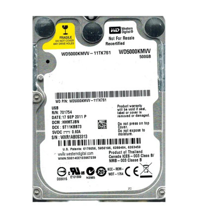 Western Digital 500GB 5400RPM USB 2.0 2.5-Inch External Hard Drive for Data Storage