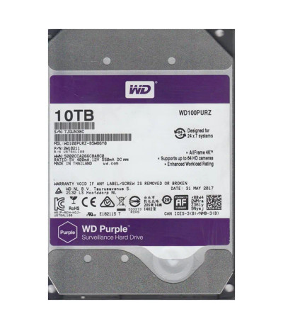 Western Digital Purple 10TB SATA 6Gb/s Hard Drive for Surveillance Systems - WD100PURZ-85W86Y0
