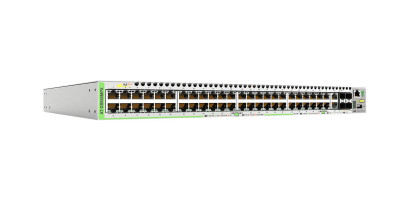 Allied Telesis CentreCOM GS900MPX 48Port PoE+ Switch mounted in server rack