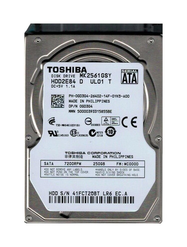 HDD2E84D - TOSHIBA 250GB 7200RPM SATA 16MB 2.5" HDD