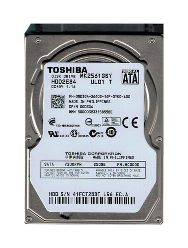 HDD2E84W - TOSHIBA 250GB 7200RPM SATA 16MB 2.5" HDD