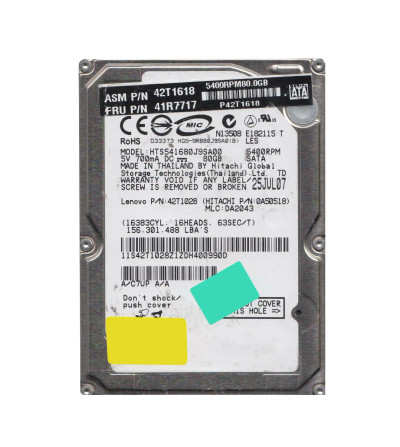 Hitachi 80GB 5400RPM SATA 2.5 Hard Drive 8MB Cache for Travelstar - Compatible with SATA 1.5 Gbps Servers