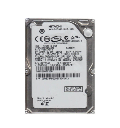 Hitachi 250GB 5400RPM SATA 3.0 Gbps 2.5 Hard Drive for ProLiant DL360p Gen8 Servers
