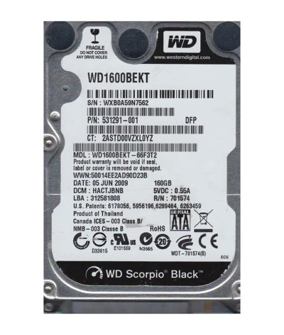 WD WD1600BEKT-66F3T2 Upgrade with Laptop Hard Drive