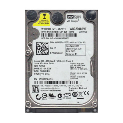 WD3200BEVT-75ZCT1 - Western Digital 320GB 5400RPM SATA 8MB 2.5" HDD