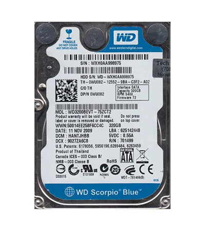 Western Digital Scorpio Blue 320GB SATA Hard Drive for Laptops - 5400RPM - 8MB Cache - 2.5-Inch Size