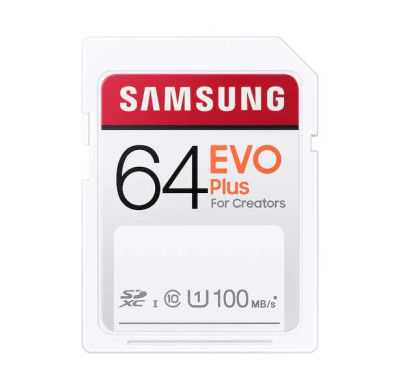 Samsung 64GB Evo Plus Class 10 SDXC UHS-I Memory Card for high-speed data storage and transfer