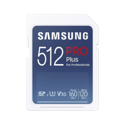 Samsung 512GB Pro Plus SDXC UHS-I Memory Card for high-performance storage in cameras and devices