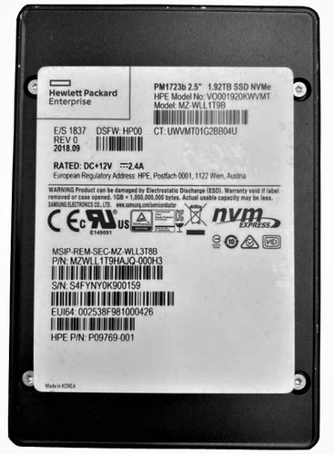 MZ-WLL1T9B - HP 1.92TB NVMe Read Intensive 2.5" SSD