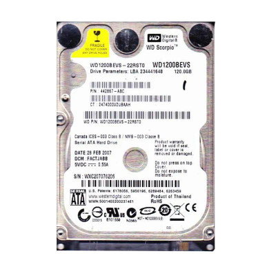 Western Digital Scorpio 120GB SATA Hard Drive 5400RPM 2.5-Inch 8MB Cache - Compatible with laptops