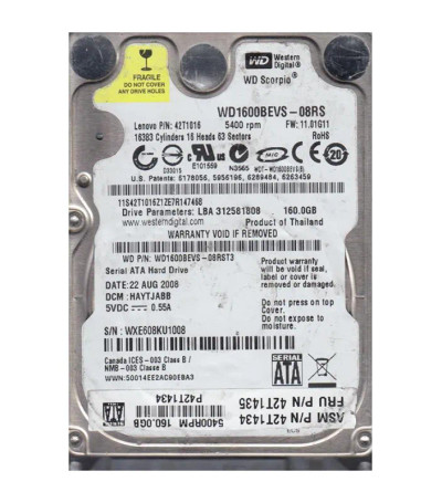 WD1600BEVS-08RST3 - Western Digital 160GB 5400RPM SATA 8MB 2.5" HDD