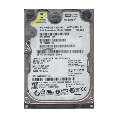 WD1600BEVS-60VAT0 - Western Digital 160GB 5400RPM SATA 8MB 2.5" HDD