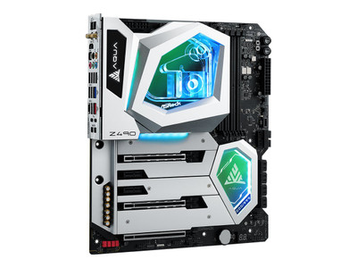 ASROCK Z490 Aqua motherboard compatible with Intel Celeron, Core i3, i5 processors - mounted in a PC case