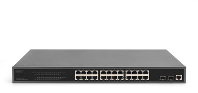 DIGITUS 24-port Gigabit PoE network switch, L2 managed, 19 inch, 2 uplink ports, for server racks