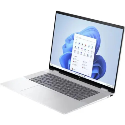 HP Envy X360 16-ac0077ng U7 16 O W11H laptop in silver color, convertible design, compatible with Windows 11 Home.